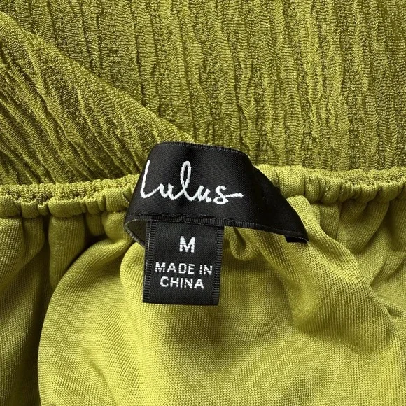 Lulu Chartreuse Green Faux Wrap Midi Dress Tie Back Size Medium D14100 - Picture 14 of 16